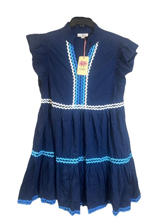 entro Dresses & Skirts - NWT Entro Women’s Navy Blue Embroidered Baby Doll Medium Mini Dress Fun Classy
